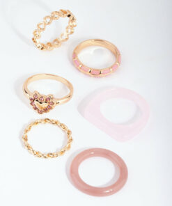Pink Acrylic Heart Ring Pack