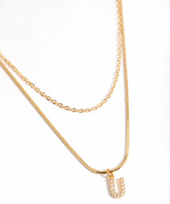 Letter U Layered Initial Necklace