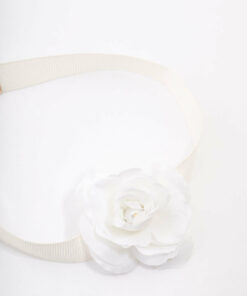 White Pearl Rose Wide Ribbon Choker