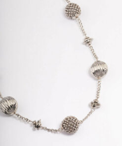 Rhodium Short Texture Round Necklace