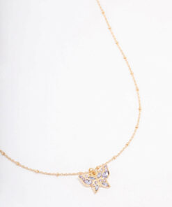 Pave Ball Chain Butterfly Necklace