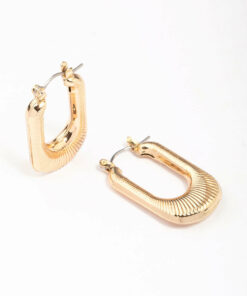 Ribbed Rectangular Hoop Earrings