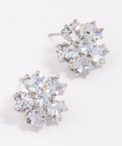Rhodium  Small Flower Stud Earrings