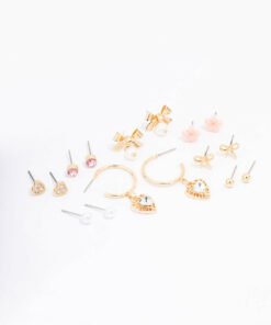 Bow Flower & Pearl Earring 8-Pack