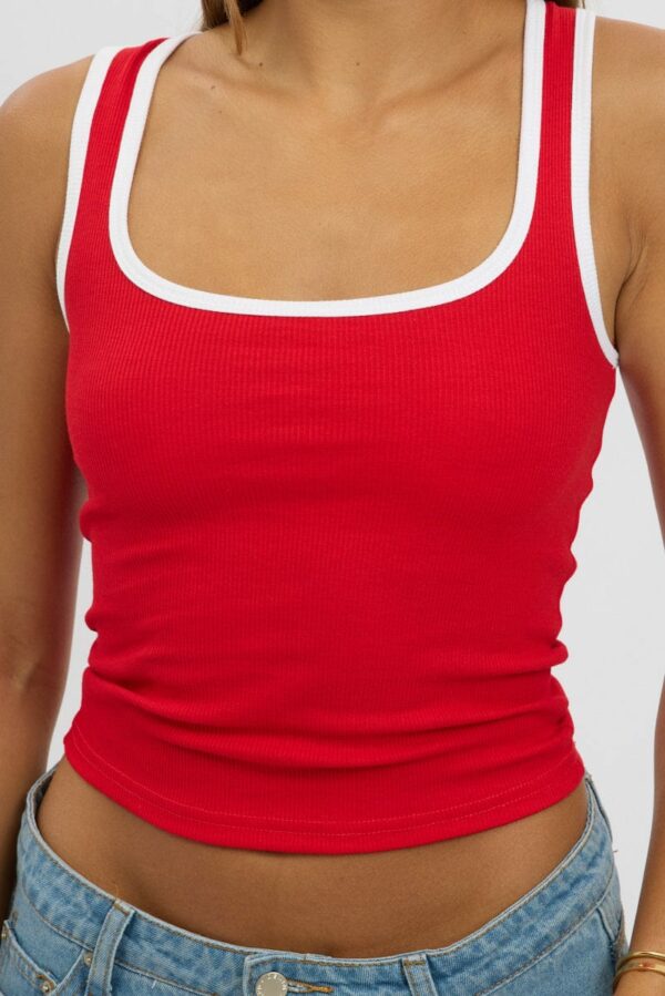 Red Tank Top Sleeveless Contrast Trim - Image 6