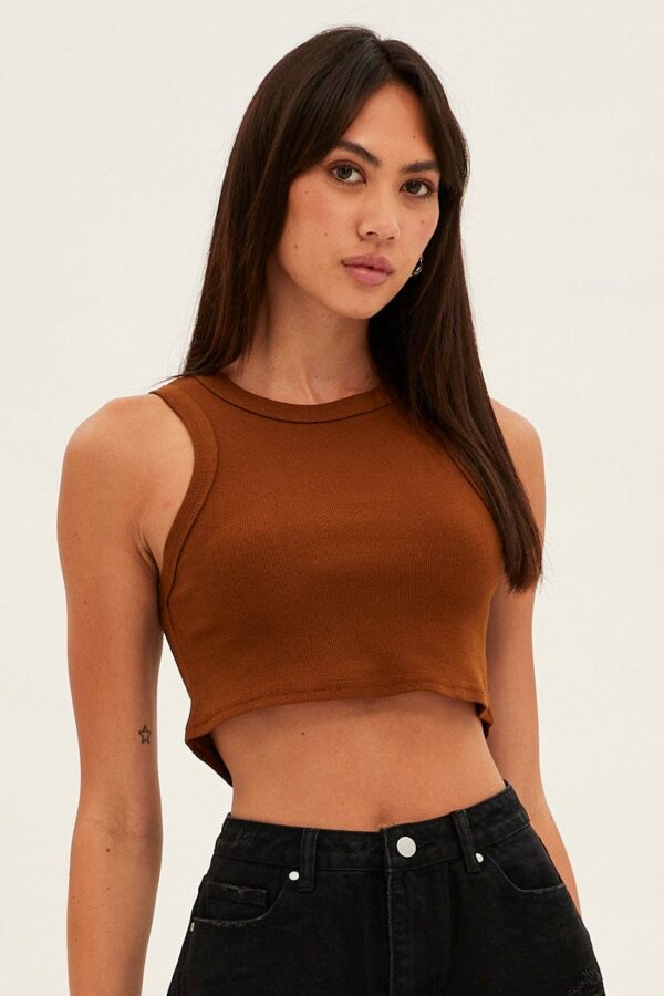 Brown Tank Top Sleeveless Crew Neck - Image 3