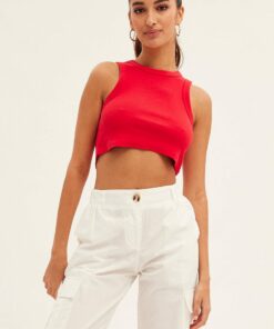 Red Tank Top Sleeveless Crew Neck