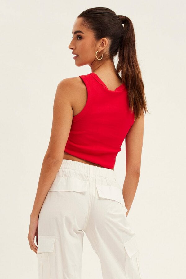 Red Tank Top Sleeveless Crew Neck - Image 5