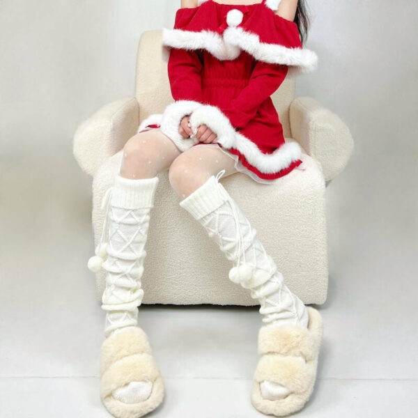 Fluffy warm pompon stockings - Image 11