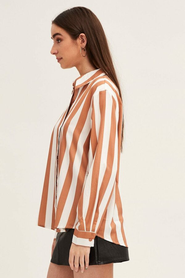 Camel Shirt Long Sleeve Collared Button Up Longline - Image 4