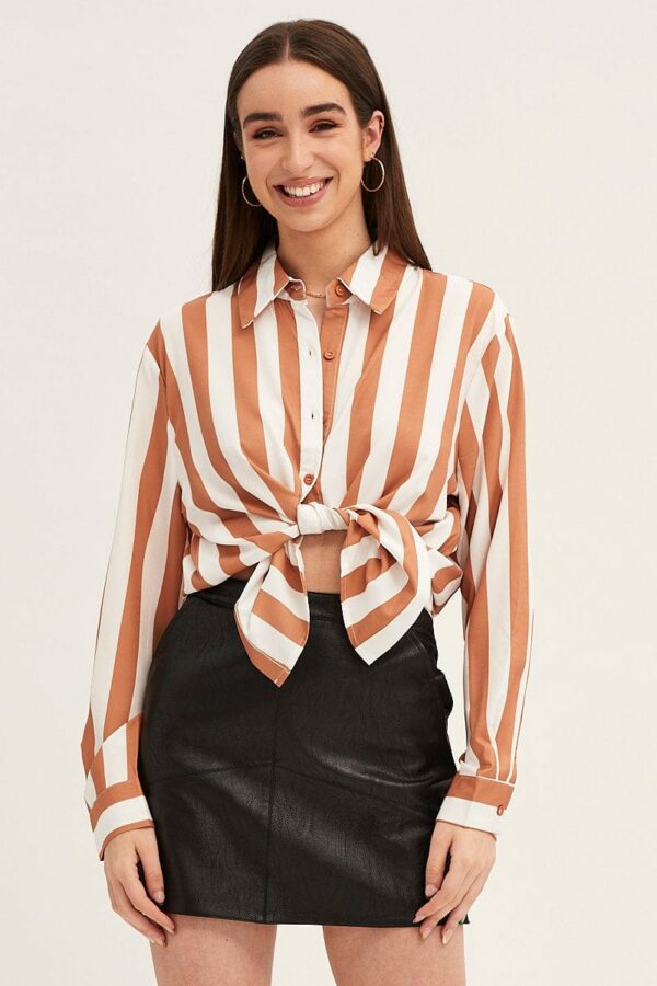 Camel Shirt Long Sleeve Collared Button Up Longline - Image 3