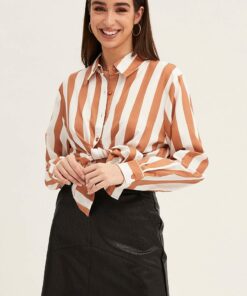 Camel Shirt Long Sleeve Collared Button Up Longline