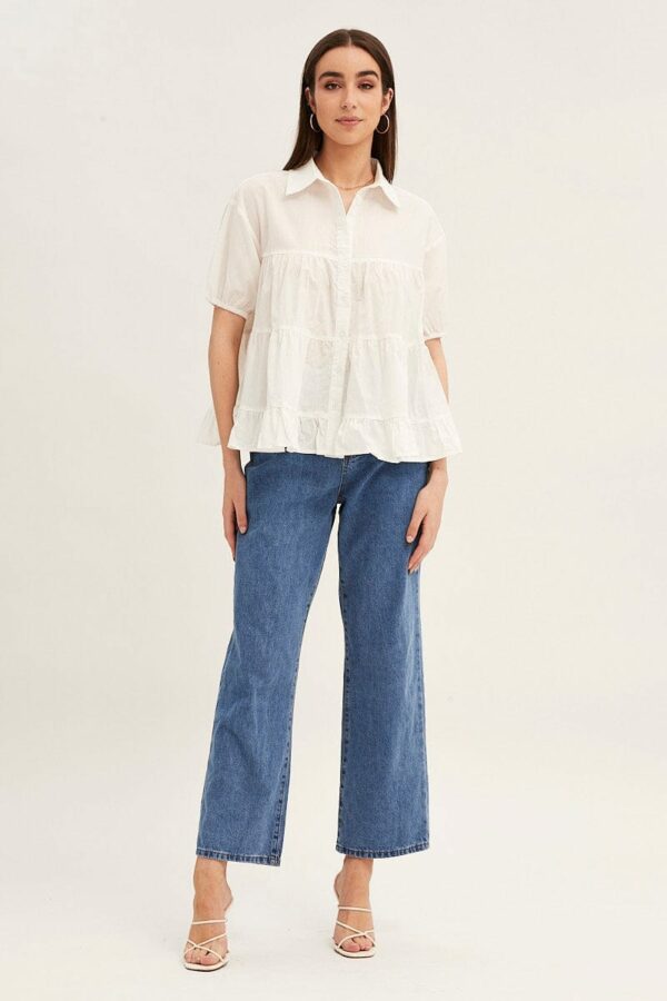 White Collared Shirt Puff Sleeve - Image 2
