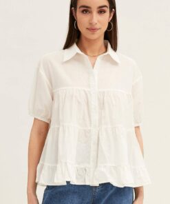White Collared Shirt Puff Sleeve