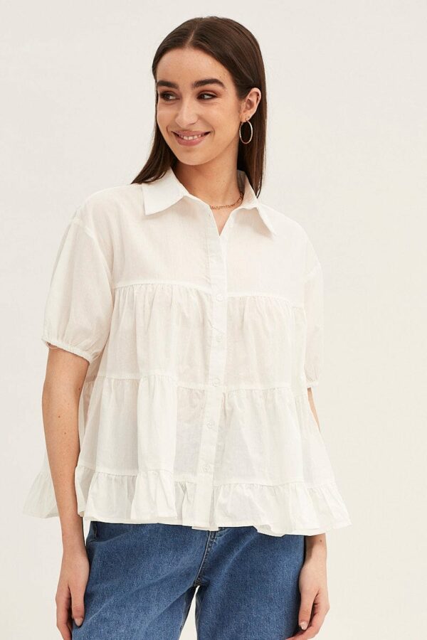 White Collared Shirt Puff Sleeve - Image 3