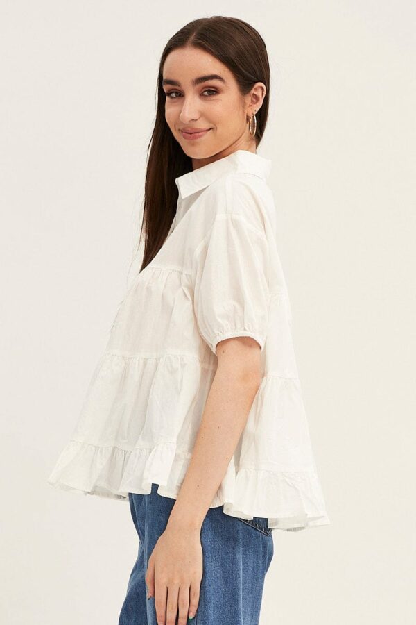 White Collared Shirt Puff Sleeve - Image 4