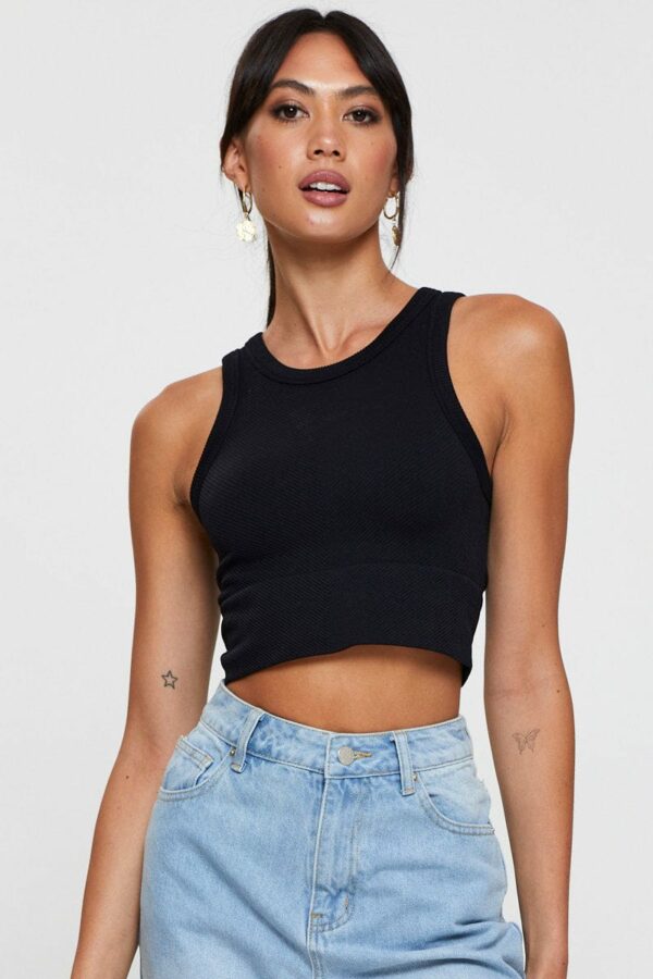 Black Tank Top Sleeveless Crew Neck Seamless - Image 2