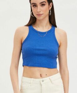 Blue Tank Top Sleeveless Crew Neck