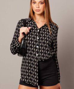 Black Geo Relaxed Shirt Long Sleeve